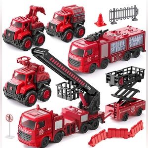 Die Cast Firetruck Set for Kids 3+ Non-Toxic, Push & Go, Moving Parts